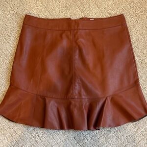 BB Dakota Rich Brown Faux Leather Mini Skirt with Ruffle Hem
